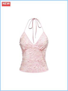 Sequin Halter Crop Top Sleeveless Cami Y2K Party Top